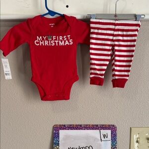 Carter's Festive Red Christmas Bodysuit and Striped Pants